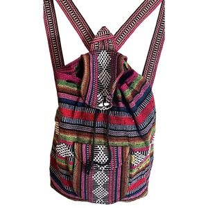 Pinzon Artesanias Multicolored Mexican‎ Aztec Backpack Drawstring Boho Hippie